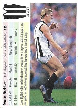 1993 Select AFL #140 Damian Monkhorst Back